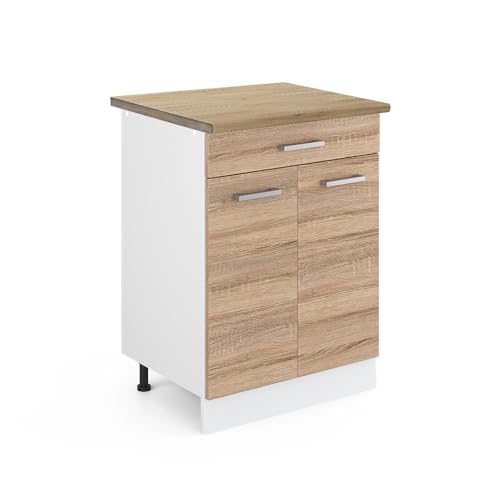 Vicco Küchenunterschrank R-Line, Sonoma, 60 cm mit Schublade, AP Eiche, zur freien Kombination innerhalb modularer Küchensysteme