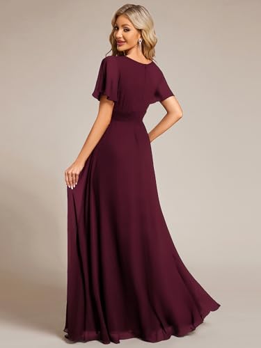 Image of Ever-Pretty Women's Spring Elegant Round Neck Short Sleeve Chiffon Empire Waist Floor Length Formal Dresses Bridesmaid Dress