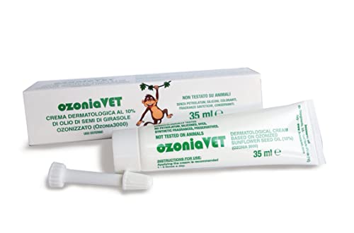 iNNOVAres OzoniaVet Crème Bien-être Peau Animale - Altérations cutanées - sans Conservateur Apaisante Nourrissante 10% Huile de Graines de Tournesol Ozonée - Tube de 35 ML