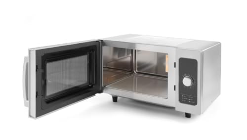 HENDI Mikrowelle, 1000W, mit Drehknopf, LED-Beleuchtung, nicht drehbarer Keramikboden, max. Plattendurchmesser: 320 mm, Eingangsleistung 1550W, 25L, 230V, 511x432x(H)311mm, Edelstahl