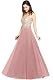 Abendkleid lang Misshow mit Blumenapplikationen in tiefem Rosa