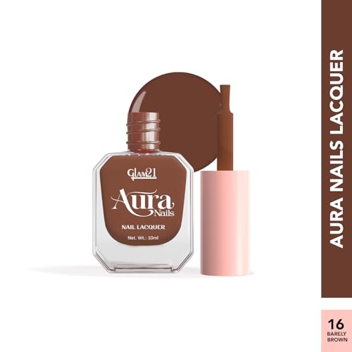 Image of Glam21 Aura Nails Nail Lacquer |Long-Lasting, Quick-Dry, High-Shine Nail Enamel | Chip-Free Formula | Smooth Application & Vibrant Finish| 10ml Each | Pack Of 2 (Barely Brownd & Brown Desire)