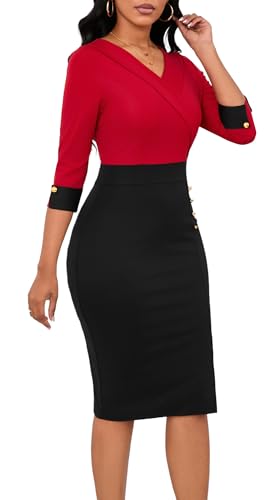 Image of BestGirl Women's Peplum Dresses Bodycon 3 /4 Sleeve Wear to Work Office Sheath Dress