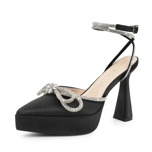 JENN ARDOR Women's Platform Heels Ankle Strap Pumps High Heeled Pointed Toe Stiletto High Heel Sandals Rhinestones Bow Knot Party Prom Dress Pumps Shoes for Women