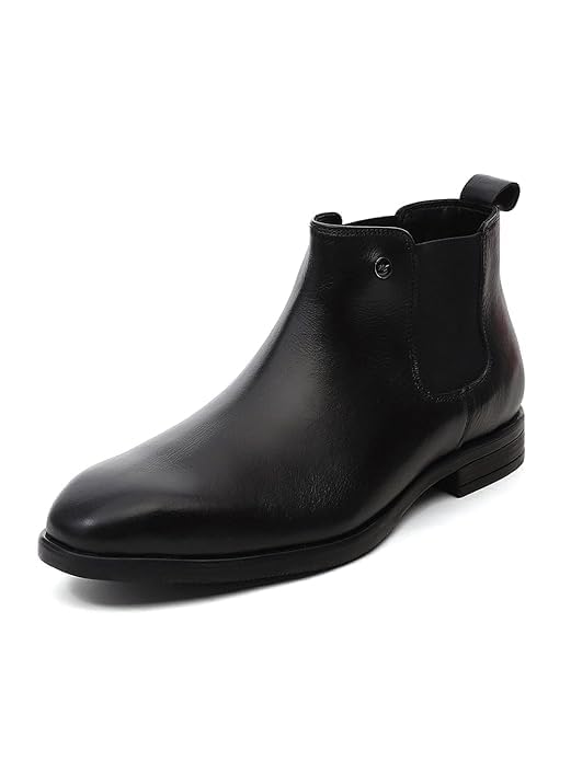 Image of Monte Carlo Men Black Elastic Genuine Leather Chelsea Boots