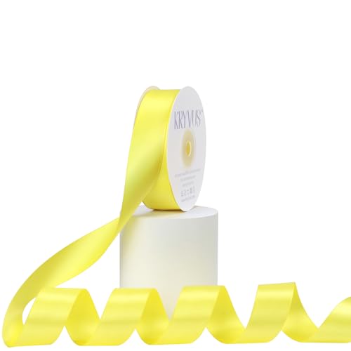 Kryvus Lemon Yellow Satin Ribbon, Double Faced 1 Inch X 25 Yards Lemon Yellow Ribbon, Premium Satin Ribbon for Gift Wrapping, Crafts, Hair Bow Making, Sewing, Flower Bouquet, Wedding Party Decor