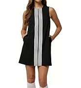 Lianlive Women's Sleeveless A-Line Mini Dress Summer Casual Beach Vacation Sundress Striped Shirt...