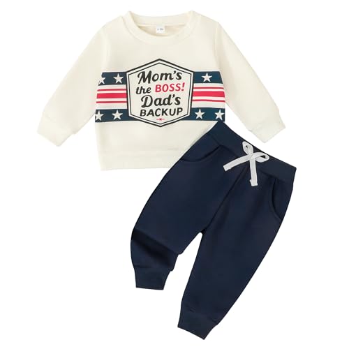 Image of EVERGIFTKIDS Toddler Baby Boy Clothes Funny Words Long Sleeve Pullover Sweatshirt Joggers Pants Set 2Pcs Fall Winter Outfits