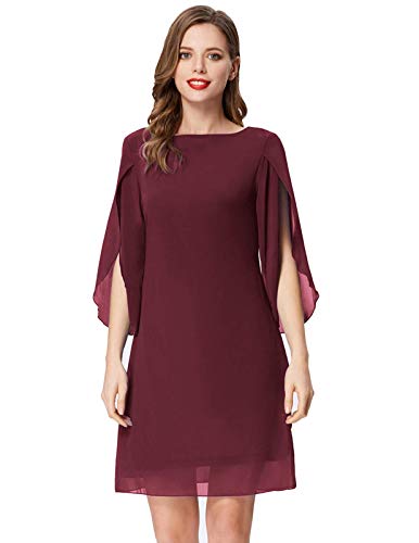 Womens Summer Chiffon Dress Split Sleeve Prom Party Dress Plus Size Wine Red XXL