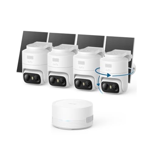 eufy Security eufyCam C37 4-Cam Kit, 360° Pan&Tilt Auto tracking, Security Cameras Wireless Outdoor, 2K Solar Powered, Human/Vehicle/Pet/Face AI Detection, No Subscription, Built-in 64GB Loc