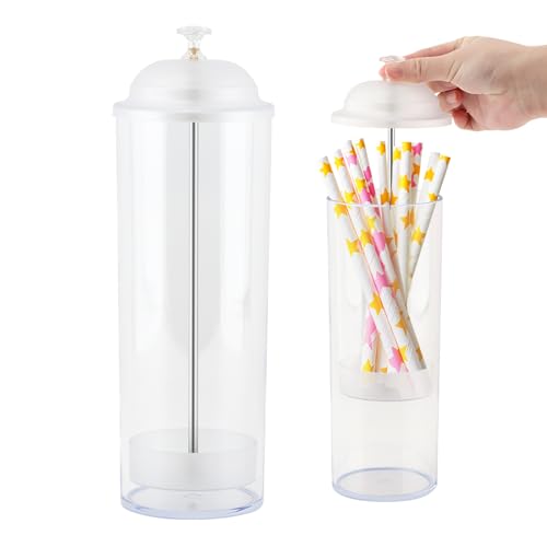 Straw Holder, Straw Dispenser with Lid for Standard Size Drinking Straws, Plastic Straws Storage Organizer for Counter Cabinet, Holds Straws up to 8.5 Inches(COLOR:Clear)
