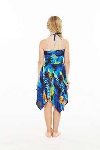 Matching Hawaiian Luau Sibling Boy Girl Fairy Dress Aloha Shirt in Sunset Blue4