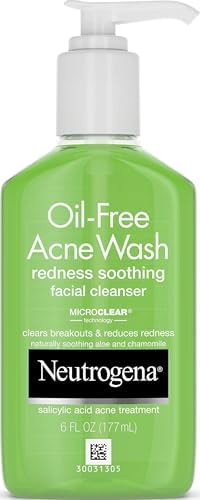 Neutrogena Oil-Free Acne and Redness Facial Cleanser, Soothing Face Wash with Salicylic Acid Acne Medicine, Aloe, and Chamomile to Reduce Facial Redness, 6 fl. oz