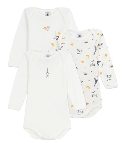 Petit Bateau Pack of babies' long-sleeved Paris-print cotton boys bodysuits SIZES 3-36 MONTHS