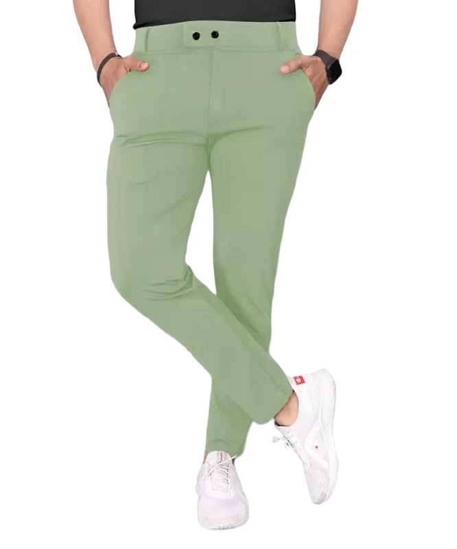 GIBBONTE Men’s Stretchable Lycra Blend Trousers – Slim Fit Casual & Formal Office Wear Pants