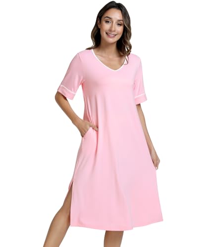 Image of NACHILA Bamboo Viscose Nightgowns for Women Cooling Night Gown with Pockets