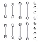VCMART Metal Nipple Tongue Rings Stainless Steel 12mm 14mm 16mm 18mm Short Long Bar Straight Barbells Piercing Jewelry Silver Bridge Piercings for Women Men with Replacement Balls