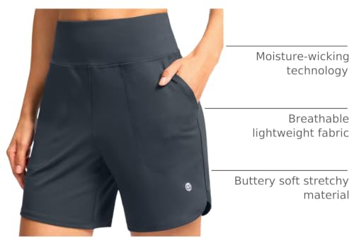 Image of G Gradual Women's Athletic Shorts 6 inch High Waisted Stretchy Bermuda Shorts for Women Quick Dry Summer Casual Shorts