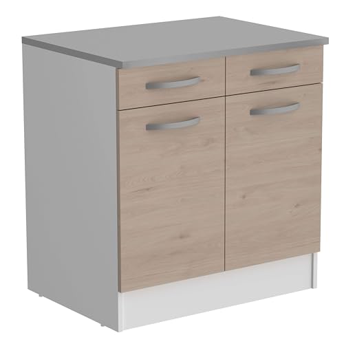 Miroytengo Módulo De Cocina Inferior Eko 2 Puertas 2 Cajones Roble Jackson Y Blanco 80x60cm