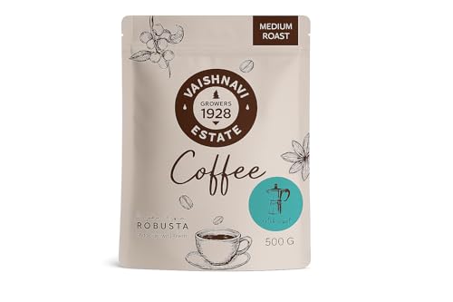 Image of Vaishnavi Estate's Medium Roast Robusta Coffee | Single Origin | Shade Grown | Freshly Roasted & Ground | Moka Pot - 500g, Pack Of 1