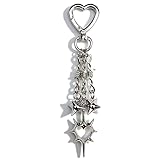 Y2K Gothic Punk Spiked Heart Keychain with Flail Pendant Thorn Chain Goth Silver Keyring, Bag Charms, Backpack & Boot Alt Fashion (thorn silver1)