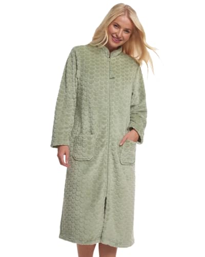 Suzy & Me Damen Kleid mit Reißverschluss vorne, weiches strukturiertes Fleece, Salbei, 44-46