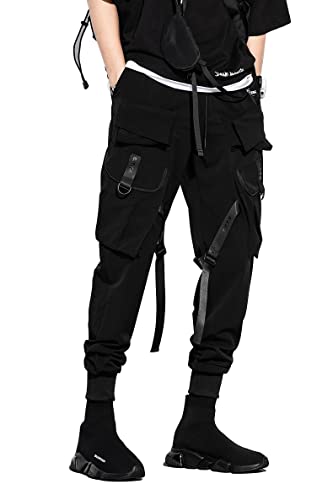 Dudhuh Cargo Pants For Men Techwear Hip Hop Harem Pants Streetwear Fashion Men’s Tactical Track Jogger Pants Black #TOP3
