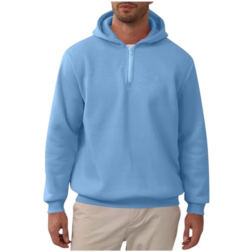 Men Quarter Zip Hoodie Fleece Lightweight Half Zip Pullover Long Sleeve Drop Shoulder Fashion Hooded Sweatshirt