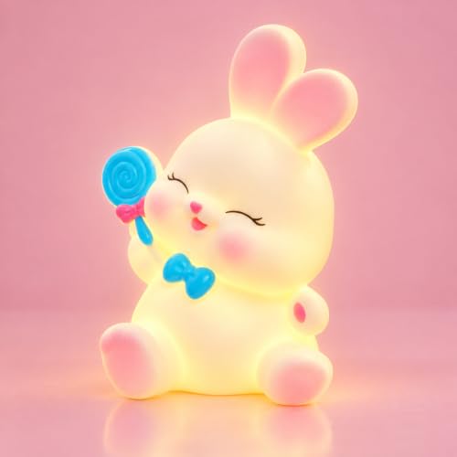 Image of Cute Lollipop Bunny Night Light Lamp Battery Operated Table and Desk Decorations Gift Pandas (Lollipop Bunny)