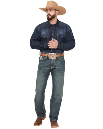 Cinch Men's White Label Relaxed Fit Mid Rise Jeans Dark Stonewash - MB92834019 29W x 36L US