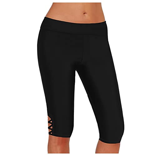 Badeshorts Damen High Waist Boardshorts mit Kompressionseffekt Schnelltrocknend Atmungsaktiv für Aquafitness, Schwimmen und Strand, Schwimmshorts für Teenager und Erwachsene Übergrößen Schwarz