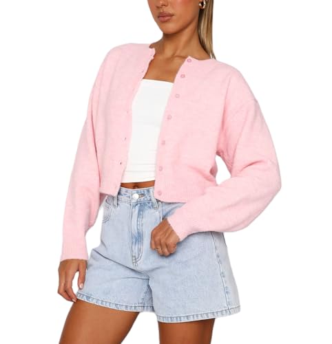 Image of Women's Cardigans Button Down Solid Color Knit Sweater Shirt Lady Lightweight Jackets Fall Winter Outfits
