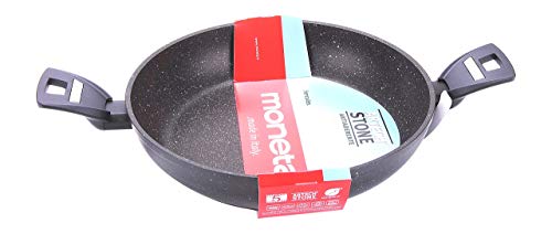Moneta Hercules Tegame 2 Manici Antiaderente Stone, Alluminio Rivestito, Nero, 28 cm