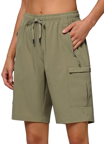 Willit Women's 9'' Hiking Cargo Athletic Shorts with Zipper Pockets Quick Dry for Camping, Golf, Travel Water Resistant Sage Green M