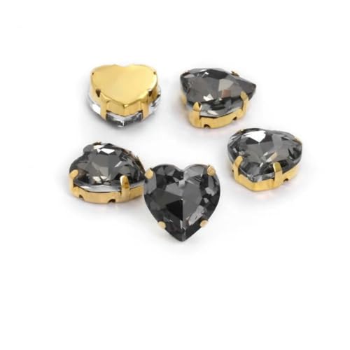 Glitzernde große Herz-Strasssteine, flache Rückseite, Nagelkunst, zum Aufkleben von Perlen, Schmuckherstellung, Nähen auf Klaue, Kleidung, Diamant-Accessoires, 215–16 mm, 5 Stück, silberne Klaue