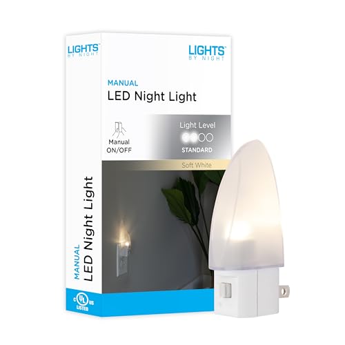 Lights by Night LED Night Light, Plug-in, Manual on/off , Warm White, UL-Certified, Energy Efficient, Ideal Nightlight for Bedroom, Bathroom, Nursery, Hallway, Kitchen, 11140