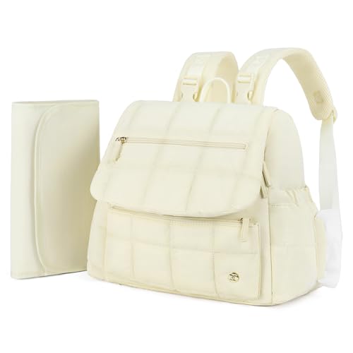 Image of Telena Diaper Bag Mini Diaper Backpack with Changing Pad, Puffer Baby Travel Bag with Insulated Pockets, Stroller Straps, Beige