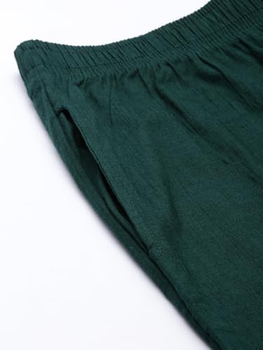 Image of MINELLI Women Solid Cigar Pants, Cotton Lycra Slub Fabric, Elasticated Waistband, Pull On Style, Regular Fit Bottom Wear for Western and Ethnic Wear