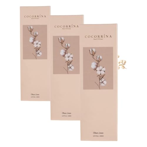 Image of Cocorrina Reed Diffuser Set, Clean Linen 6.7 fl oz Scented Diffuser with Sticks Home Fragrance Reed Diffuser for Bathroom Shelf Decor (Pack of 3)