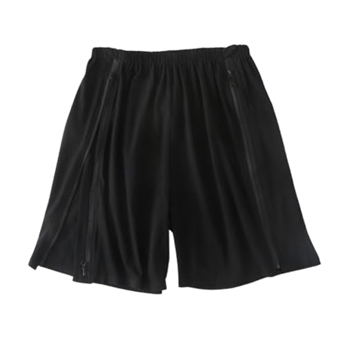 SOEDZUNG Unisex Cotton Tear Away Shorts with Side Zippers for Post Surgery Recovery, Bedridden Patients, and Easy Diaper Change(Black,XL)