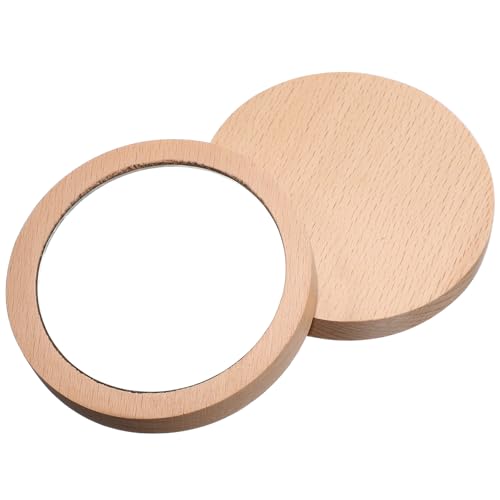 Warmhm 2er Pack Kleiner Taschenspiegel Aus Holz - Runder - Kompakter Handspiegel Tragbare Kosmetikspiegel Für Damenhandtasche 6 5 cm Und 7 5 cm Ideales Perfekt Für Kinder Und