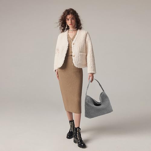 Image of JINMANXUE Women Boston Bag, Woven Hobo Tote Handbag and Purses, Female Satchel Messenger Bags, Fashion Shoulder Crossbody Bag