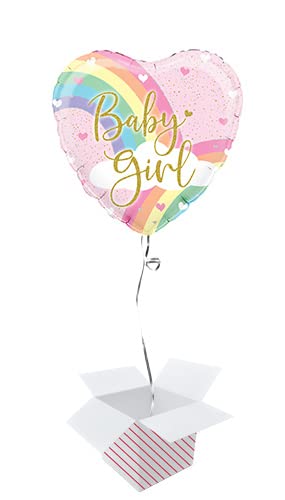 Baby Girl Pastel Rainbow Heart Shape Holographic Foil Helium Balloon - Inflated Balloon in a Box