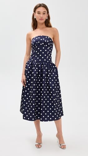 Women's Navy Polka Dot Satin Midi Dress2
