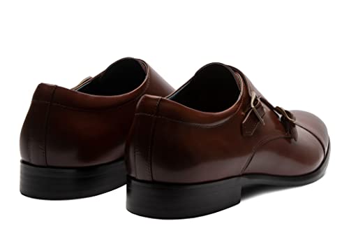 Image of Blake McKay Miles Men's Dress Shoe Leather Double Monk Cap Toe. Monkstrap with a Breathable Leather Lining, Ortholite Insole, and Durable Rubber Sole.