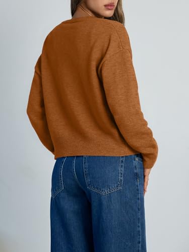 Trendy Queen Cropped Cardigan Sweaters for Women Lightweight Crop Knit Y2k Fall Outfits Fashion Clothes 2025 Brown L