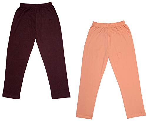 Image of IndiWeaves Girls Super Soft Cotton Solid Capri Pants (Peach, Brown, 6-7 Years) Pack of 2