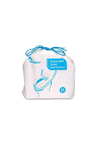 50 Disposable XL Toilet Seat Covers (5 Resealable Packs of 10) Travel Essential, Convenient, Flushable, Biodegradable, Used by Kids and Adults During Travel, Potty Training and Many More
