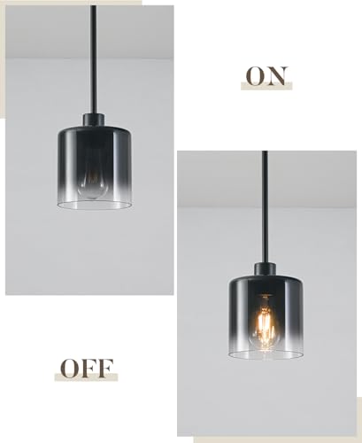 Image of 3-Pack Black Pendant Light Fixtures, Modern Pendant Lights for Kitchen Island with Adjustable Rods, Industrial Glass Pendant Lights for Dining Table Hallway Bedroom Living Room