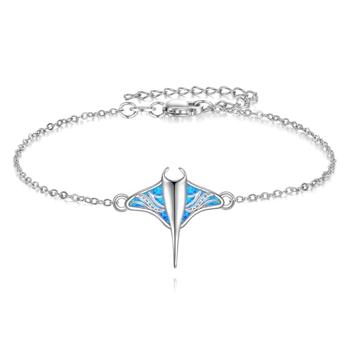 YFN Stingray Bracelet Sterling Silver Blue Opal Manta Ray Charm Bracelet Stingray Jewelry for Women Manta Ray Gifts for Mom